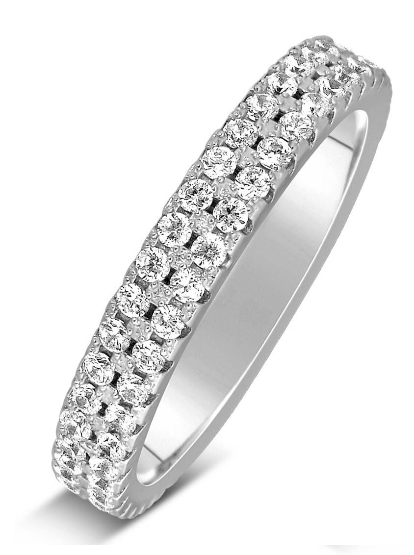 1 Carat 2 Row Diamond Wedding Ring Band In White Gold For Women With 2 Band Wedding Rings (View 1 of 15)