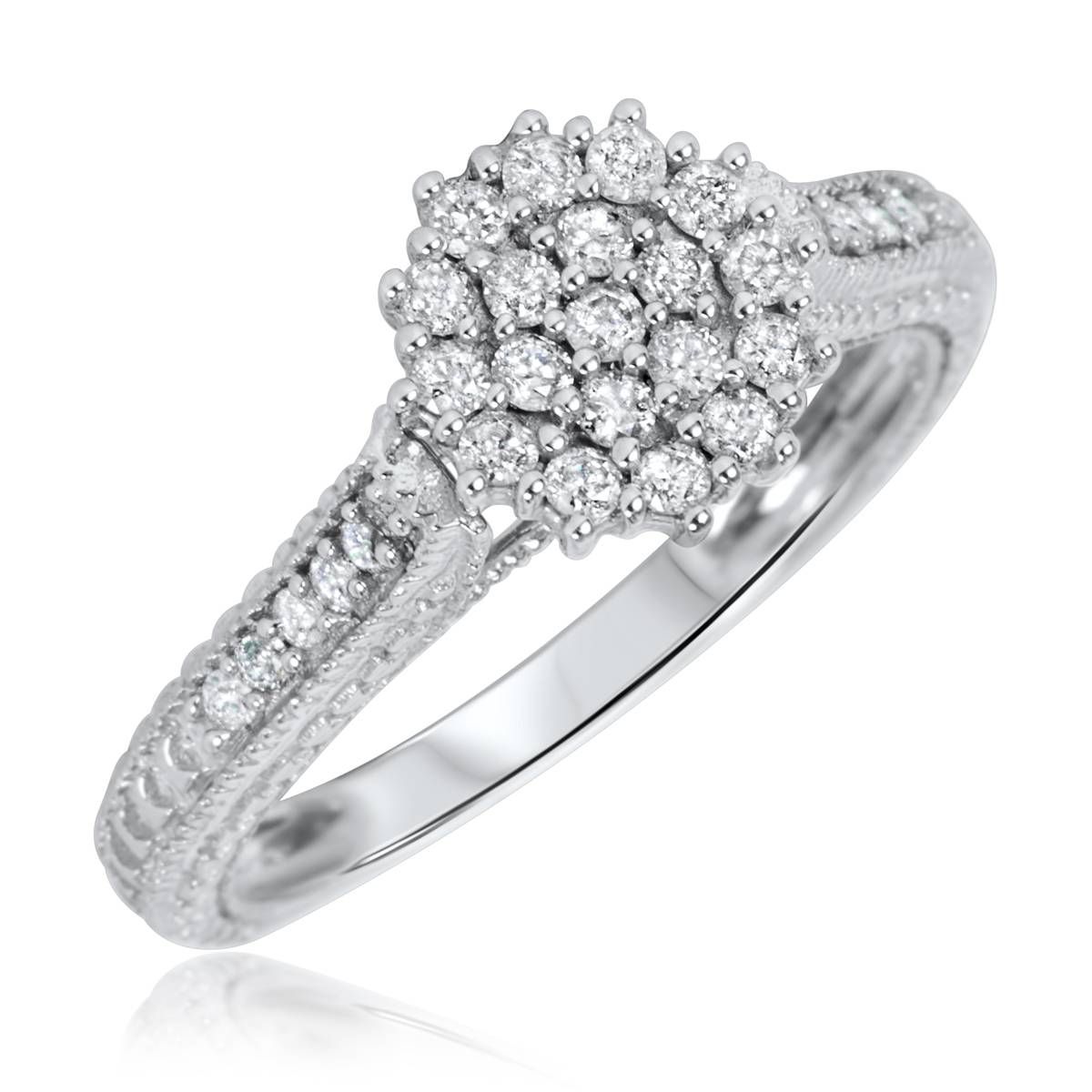 1 Carat Diamond Trio Wedding Ring Set 14k White Gold Pertaining To Size 4 White Gold Engagement Rings (Photo 14 of 15)