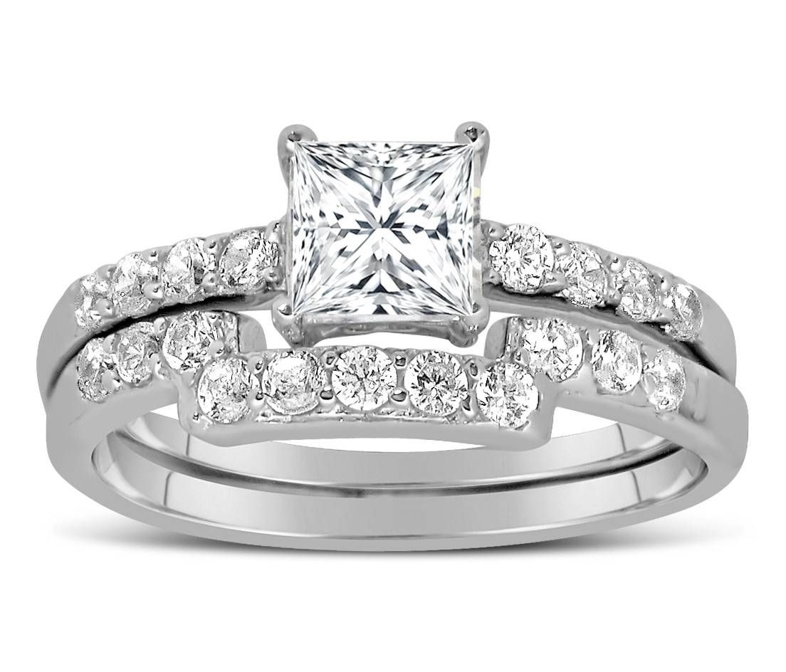 1 Carat Princess Cut Diamond Wedding Ring Set In White Gold With White Gold Diamond Wedding Rings Sets (View 5 of 15)