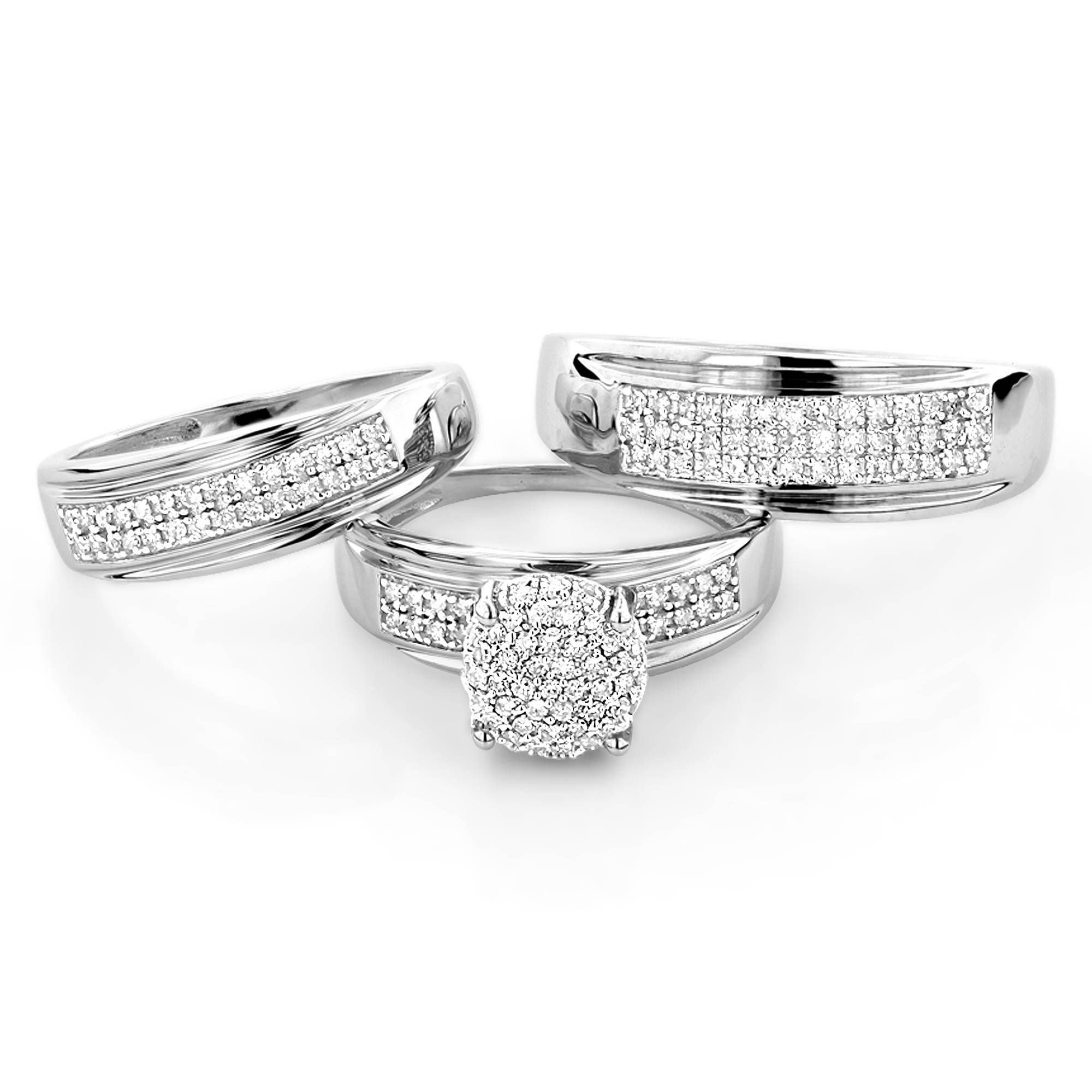 10k Gold Engagement Trio Diamond His And Hers Wedding Ring Set 0.95ct Throughout Engagement Trio Sets (Photo 1 of 15)