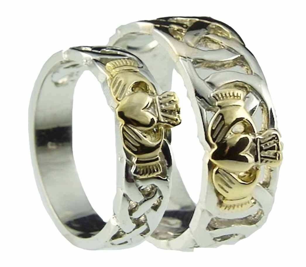 10k/14k/18k Two Tone Gold Celtic Claddagh Wedding Band Ring Set Pertaining To Celtic Engagement And Wedding Ring Sets (View 14 of 15)