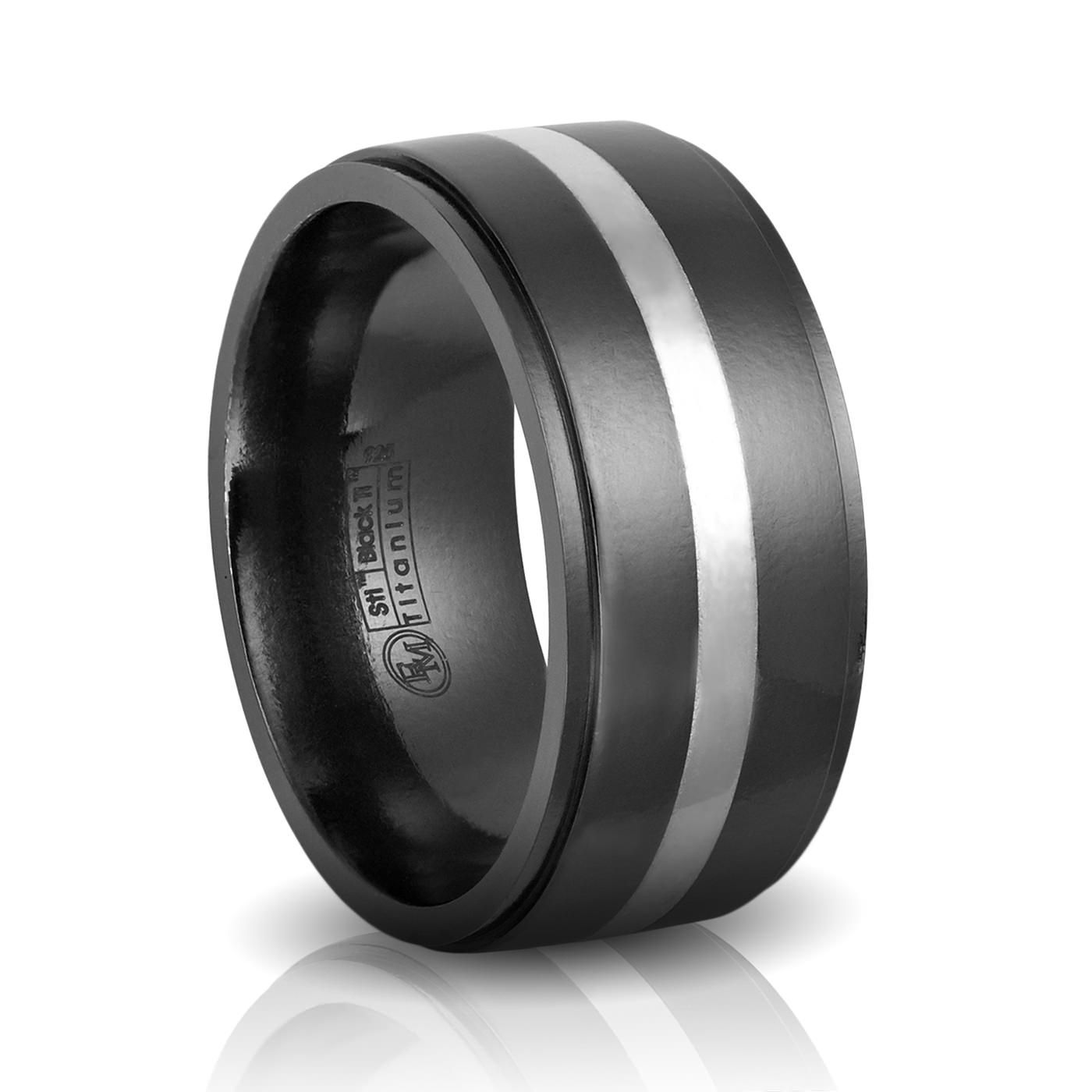 10mm Mens Black & Silver Band – Edward Mirell – Black Titanium Rings For Black And Silver Wedding Bands (View 5 of 15)