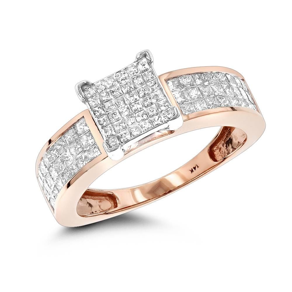 14k Pre Set Princess Cut Diamond Engagement Ring  (View 13 of 15)