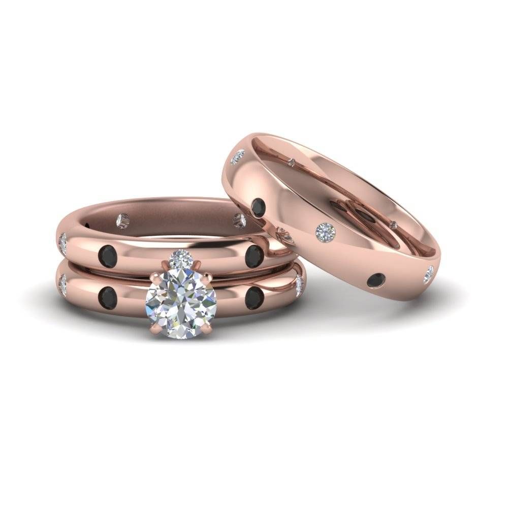 14k Rose Gold Round Cut Black Diamond Engagement Rings For Couple Rose Gold Wedding Bands (View 15 of 15)