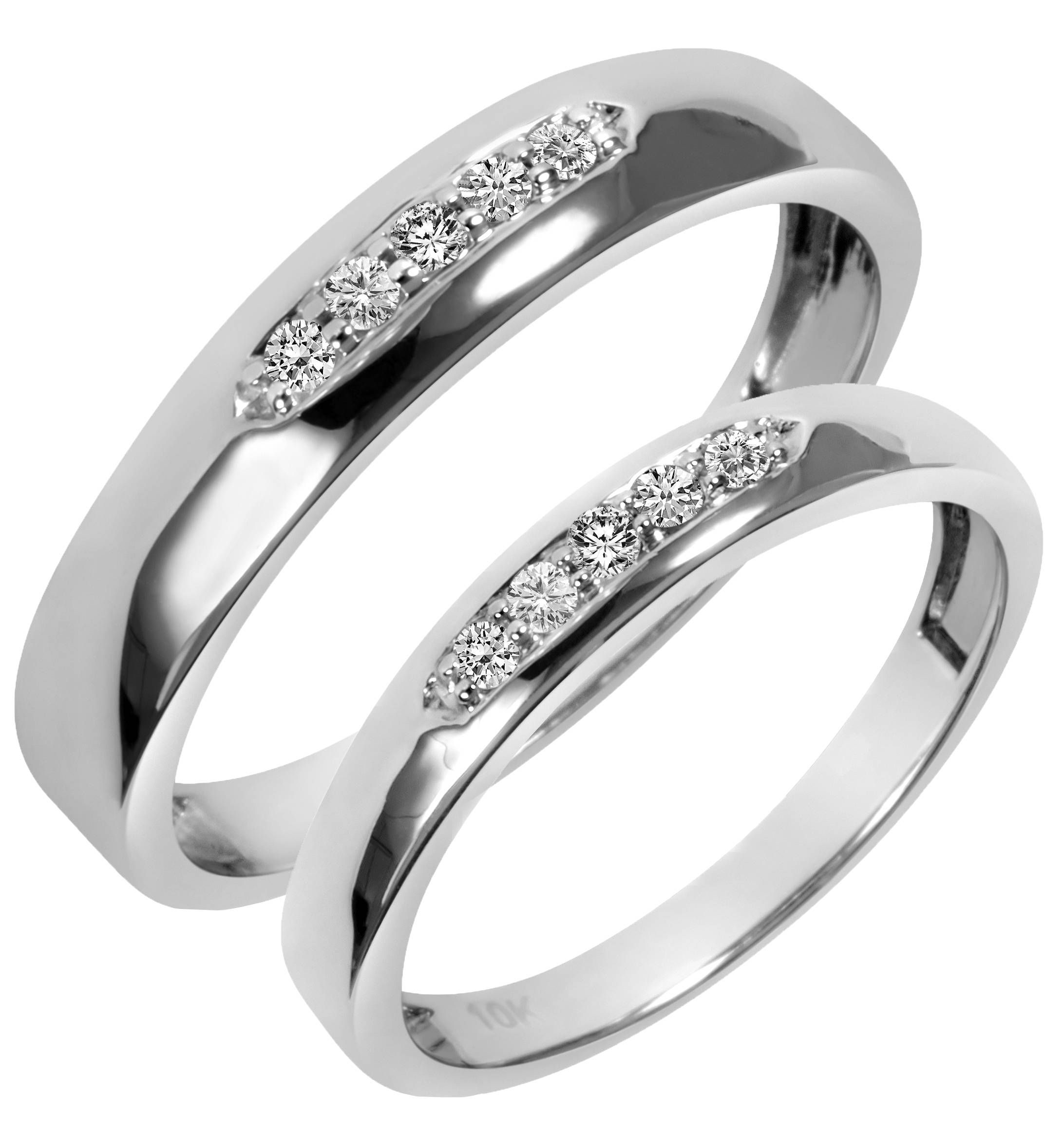 1/5 Carat T.w. Diamond His And Hers Wedding Band Set 14k White Gold In His And Her Wedding Bands Sets (Photo 31 of 339)
