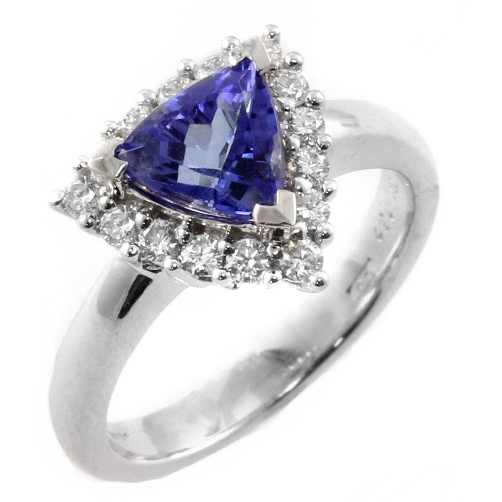 18ct White Gold Trilliant Cut Tanzanite & Diamond Cluster Ring Inside White Gold Tanzanite Engagement Rings (View 13 of 15)
