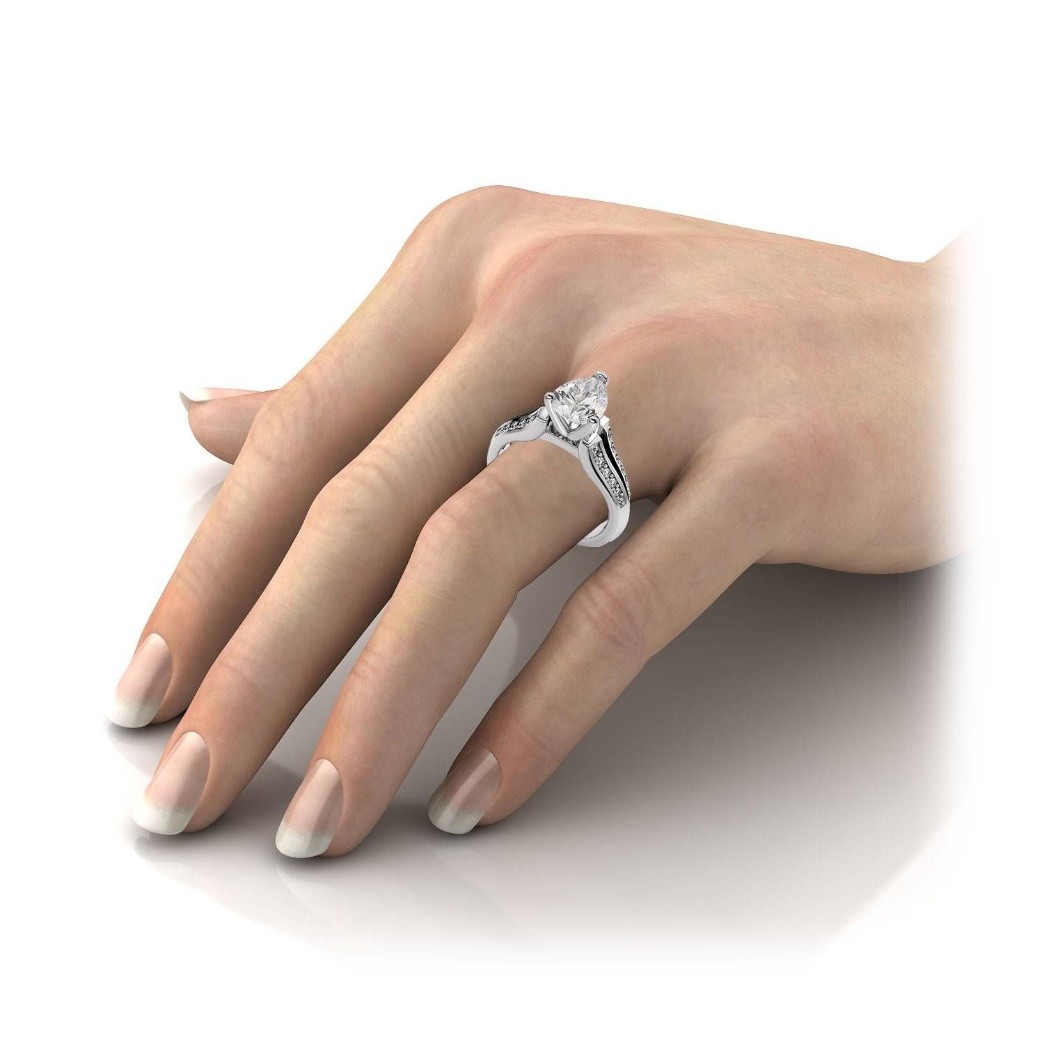 18ctw Pear Cut Split Shank Diamond Sidestones Ring Mount In 14k For Split Shank Wedding Rings (View 7 of 15)