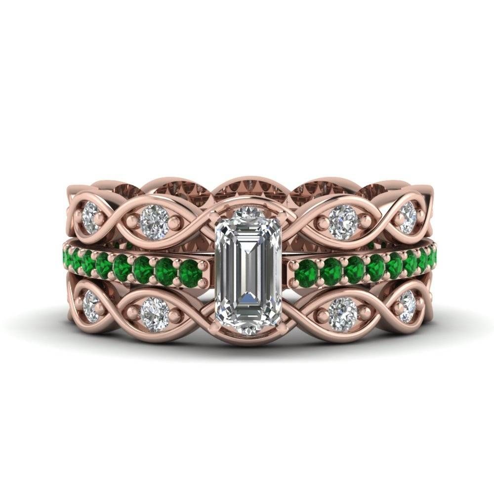 18k Rose Gold Emerald Cut Green Emerald Engagement Rings Within Emerald Wedding Rings For Women (View 13 of 15)