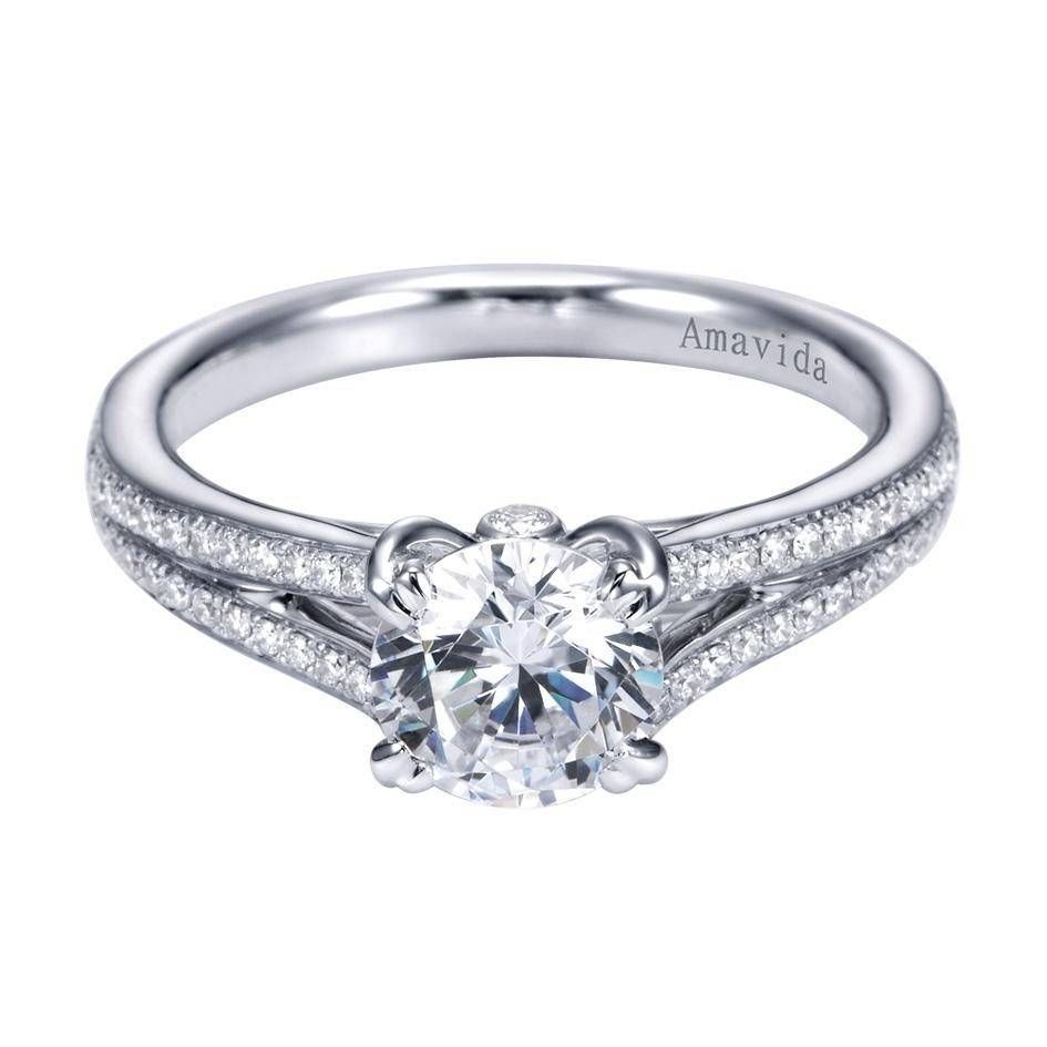 18k White Gold Pave Split Shank Engagement Ring Wedding Day Diamonds Throughout Split Shank Wedding Rings (View 10 of 15)