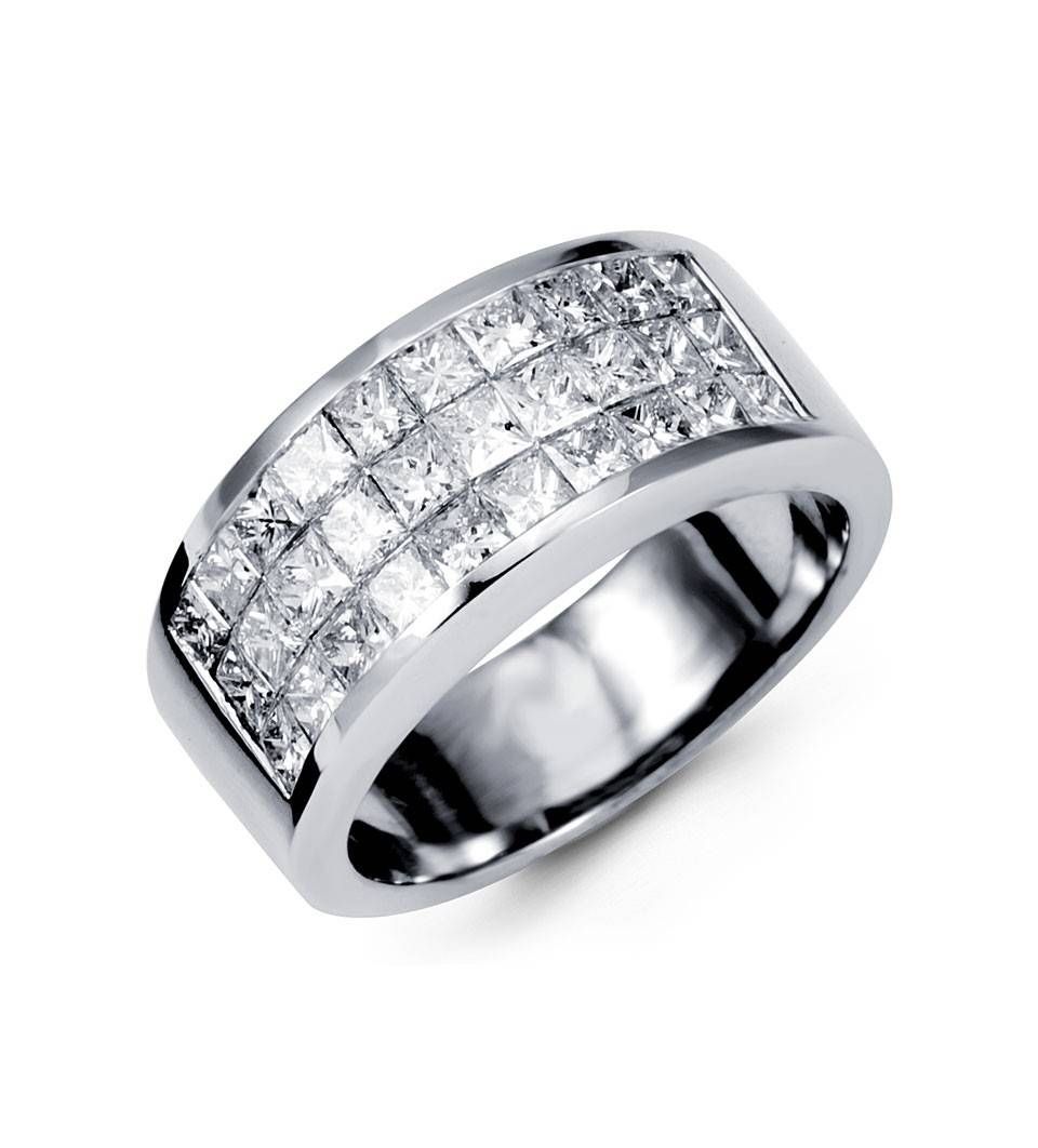 18k White Gold Triple Inset Band Princess Diamond Ring – Diamond Inside Inset Engagement Rings (View 7 of 15)
