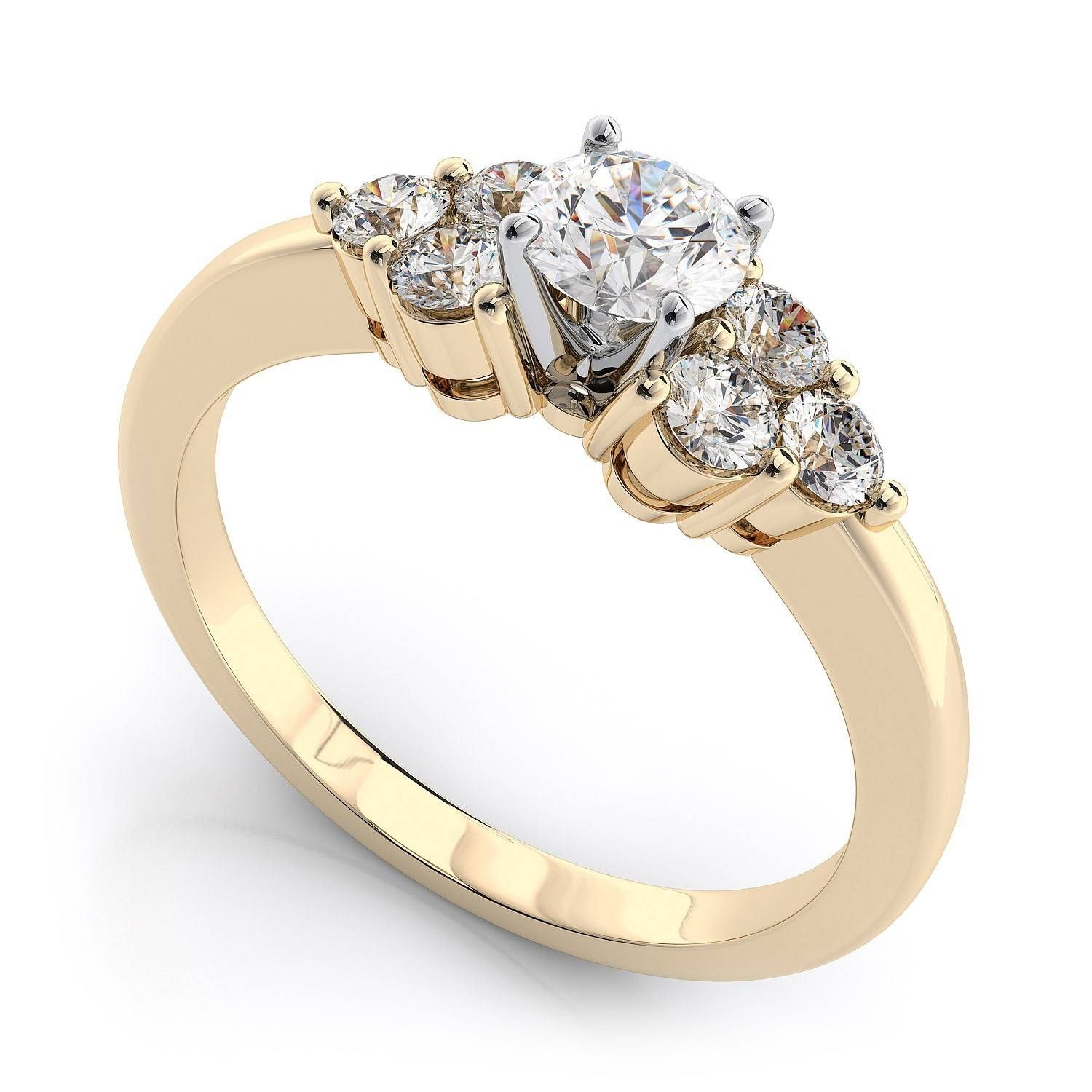 18k Yellow Gold Classic Diamond Cluster Engagement Ring With Diamond Cluster Wedding Rings (View 7 of 15)