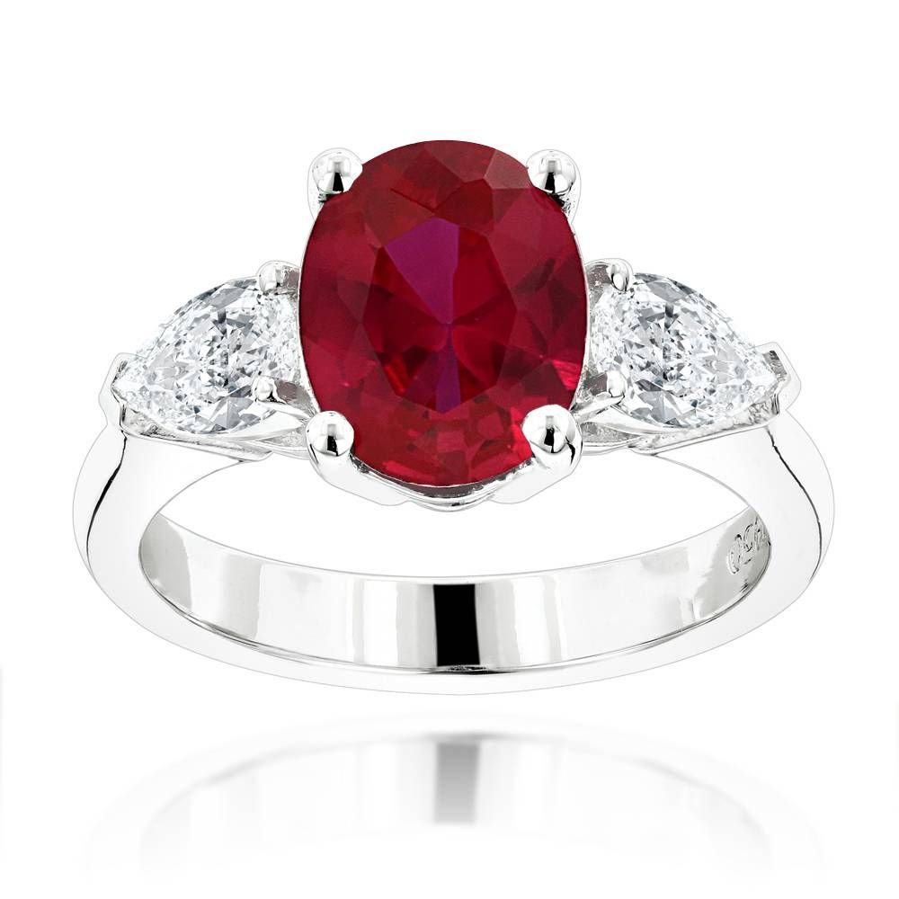 3 Stone Platinum Diamond And Ruby Engagement Ring Regarding Ruby Engagement Rings (View 14 of 15)