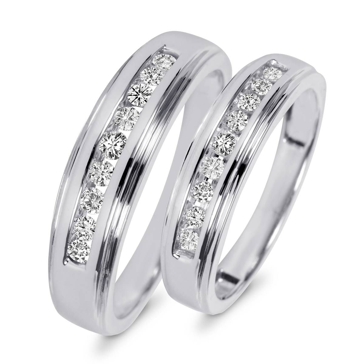 3/8 Carat T.w. Diamond His And Hers Wedding Band Set 10k White Gold Regarding His And Her Wedding Bands Sets (Photo 32 of 339)