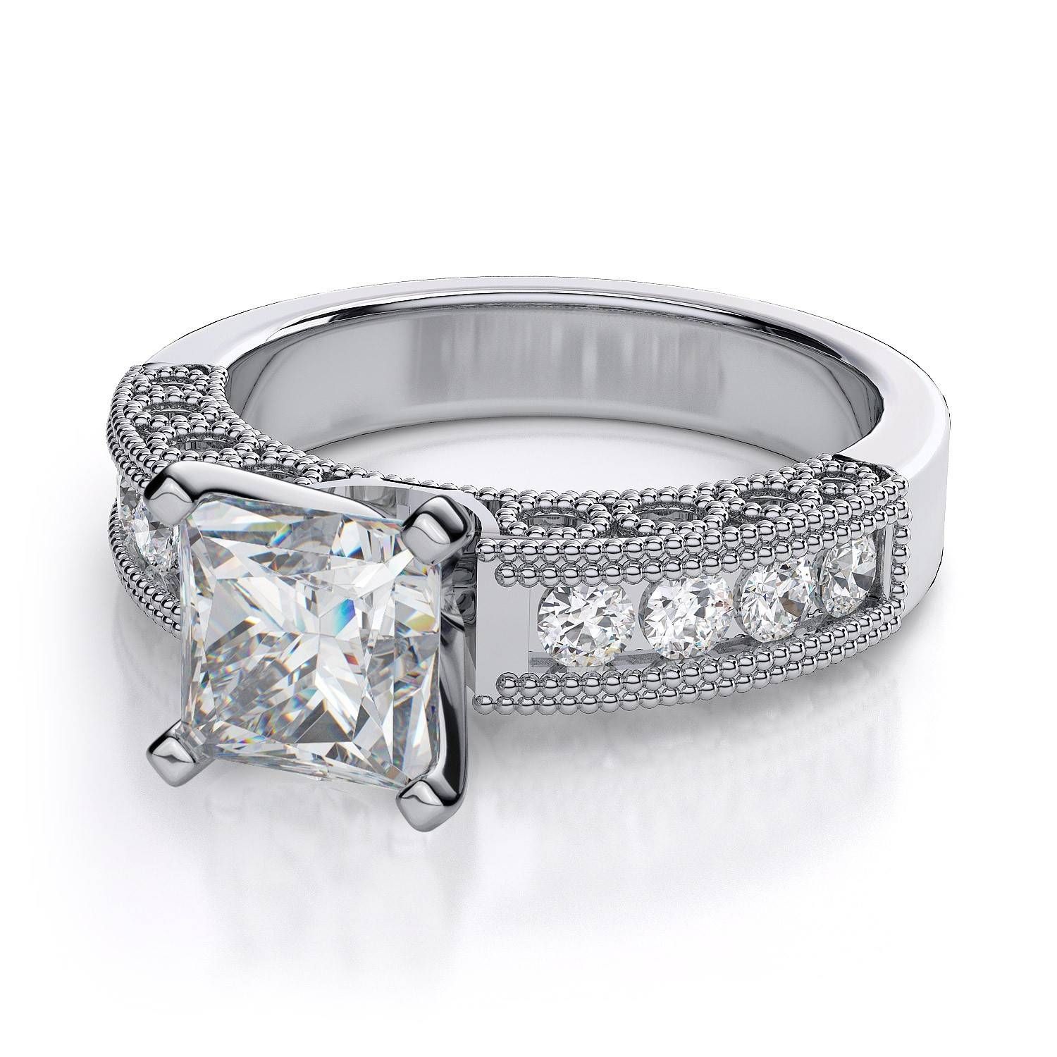 40ctw Vintage Filigree Princess Cut Sidestones Diamond Engagement Regarding Princess Cut Diamond Engagement Rings (View 9 of 15)