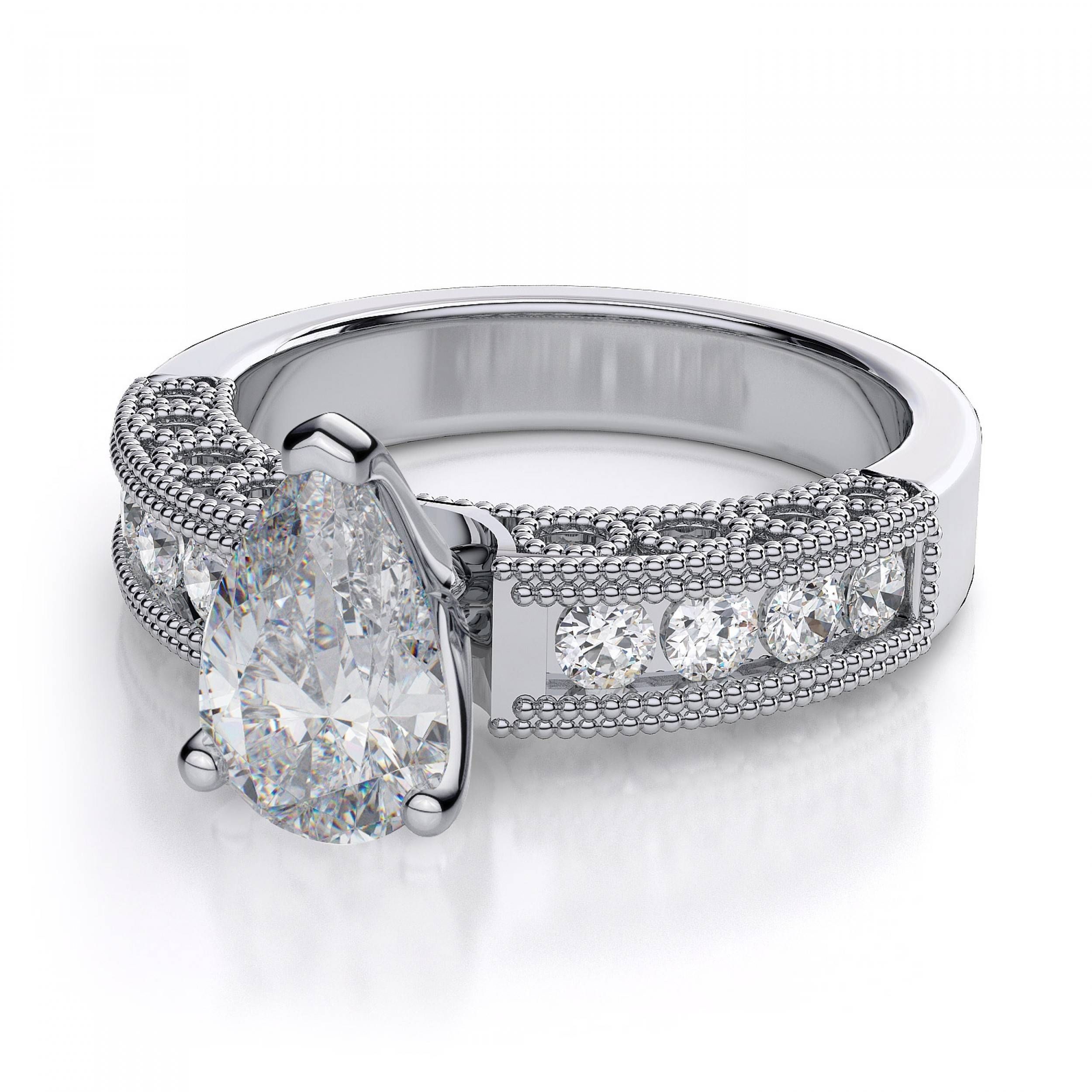 40ctw Vintage Pear Shape Sidestones Diamond Engagement Ring Inside Pear Shaped Diamond Engagement Ring Settings (View 9 of 15)