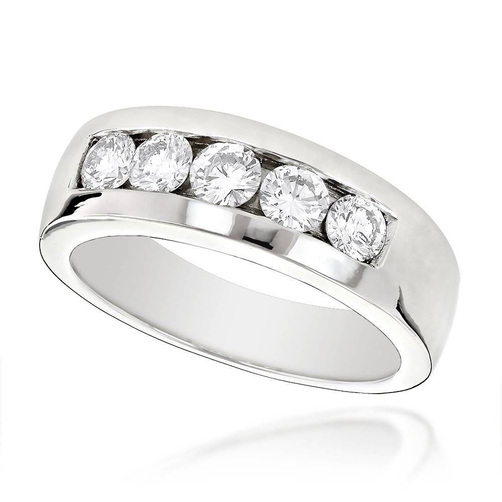 5 Stone 14k Gold Mens Diamond Wedding Band 1ct With Regard To Gold Diamond Wedding Rings For Men (View 15 of 15)
