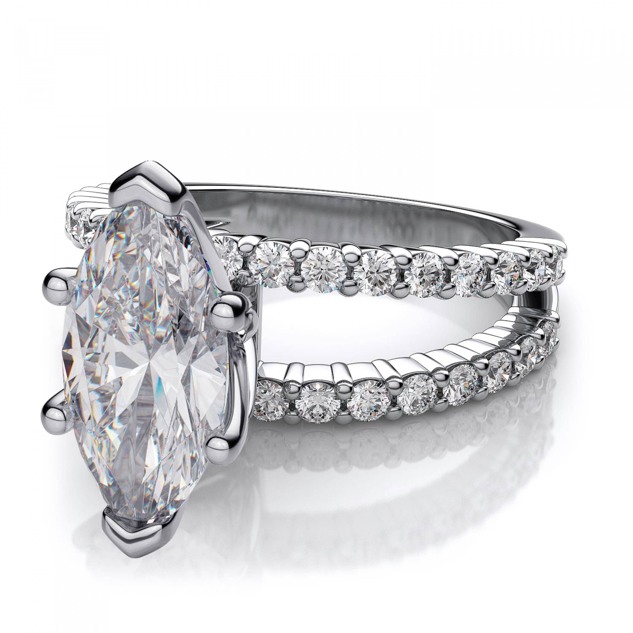 68ctw Marquise Cut Split Shank Diamond Sidestones Ring Mount In In Split Shank Wedding Rings (View 6 of 15)