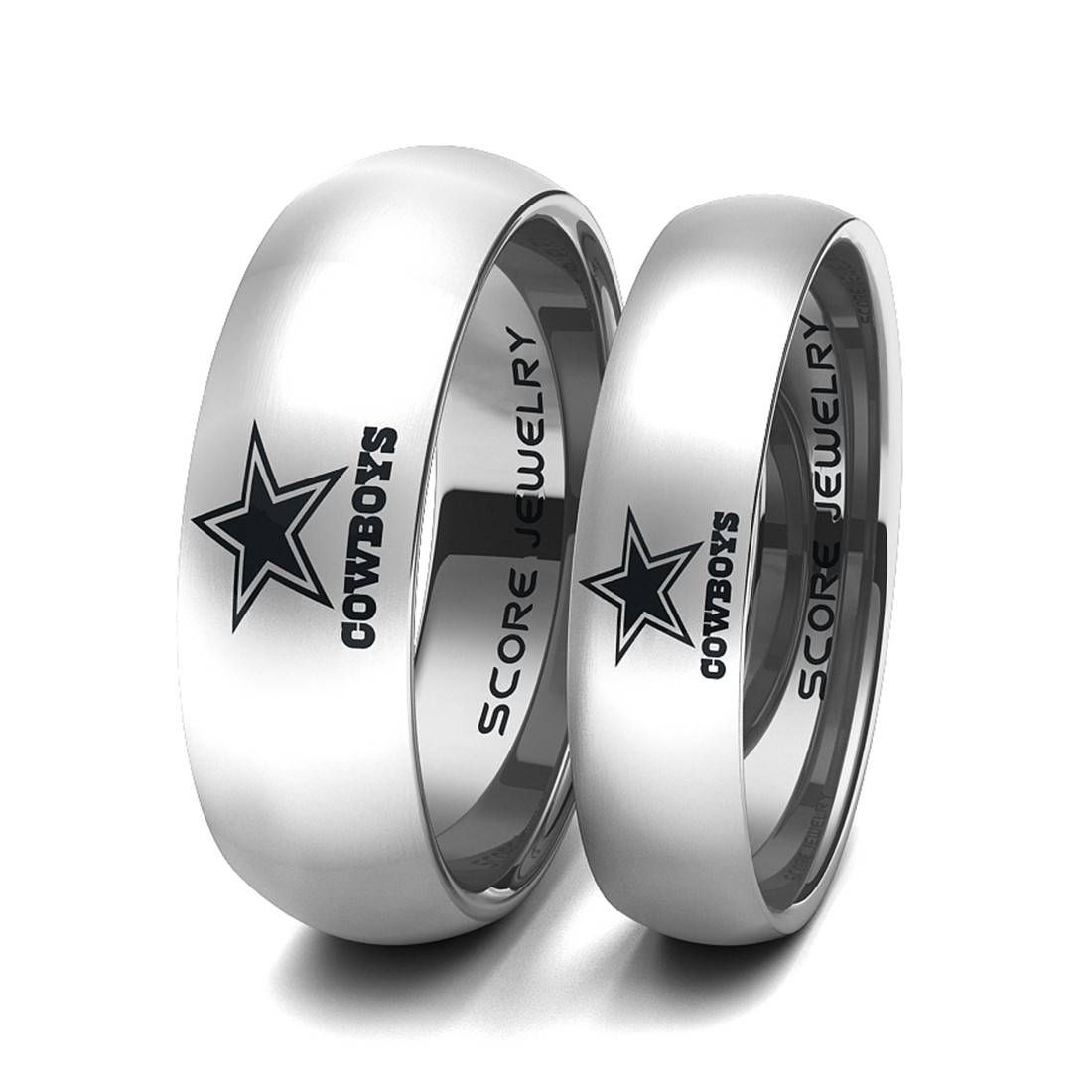 8mm Tungsten Band With Beveled Edge And Brushed Finish Nfl Regarding Dallas Cowboys Wedding Bands (View 5 of 15)