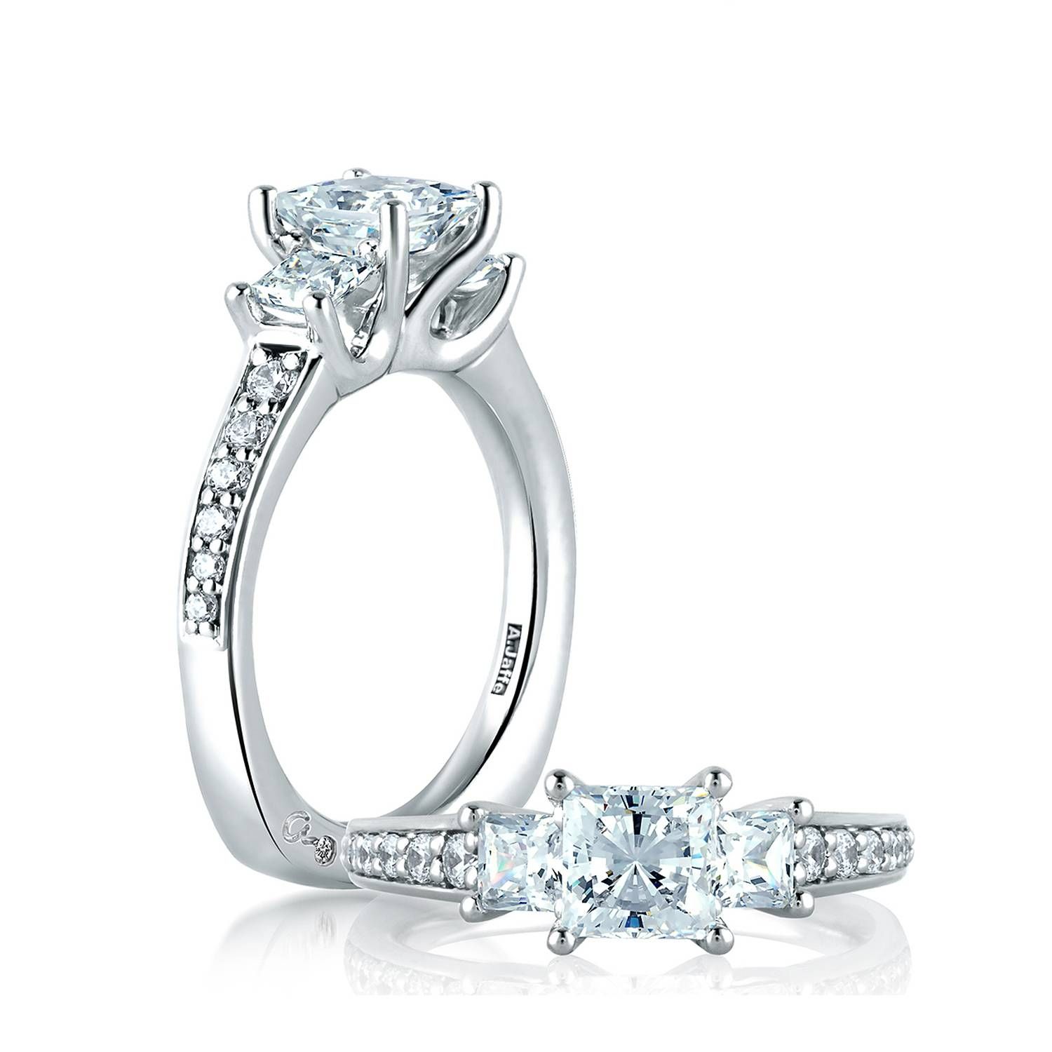 A. Jaffe Three Stone Engagement Ring With Princess Cut Regarding Tampa Engagement Rings (Photo 11 of 15)