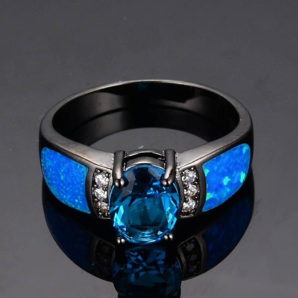 2020 Latest Blue Opal Wedding Rings
