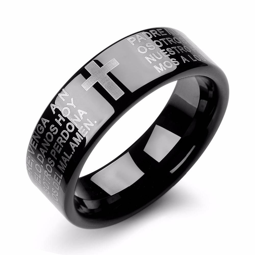 Aliexpress : Buy Black Tungsten Ring Men Cross Ring With Throughout Mens Cross Wedding Bands (View 8 of 15)