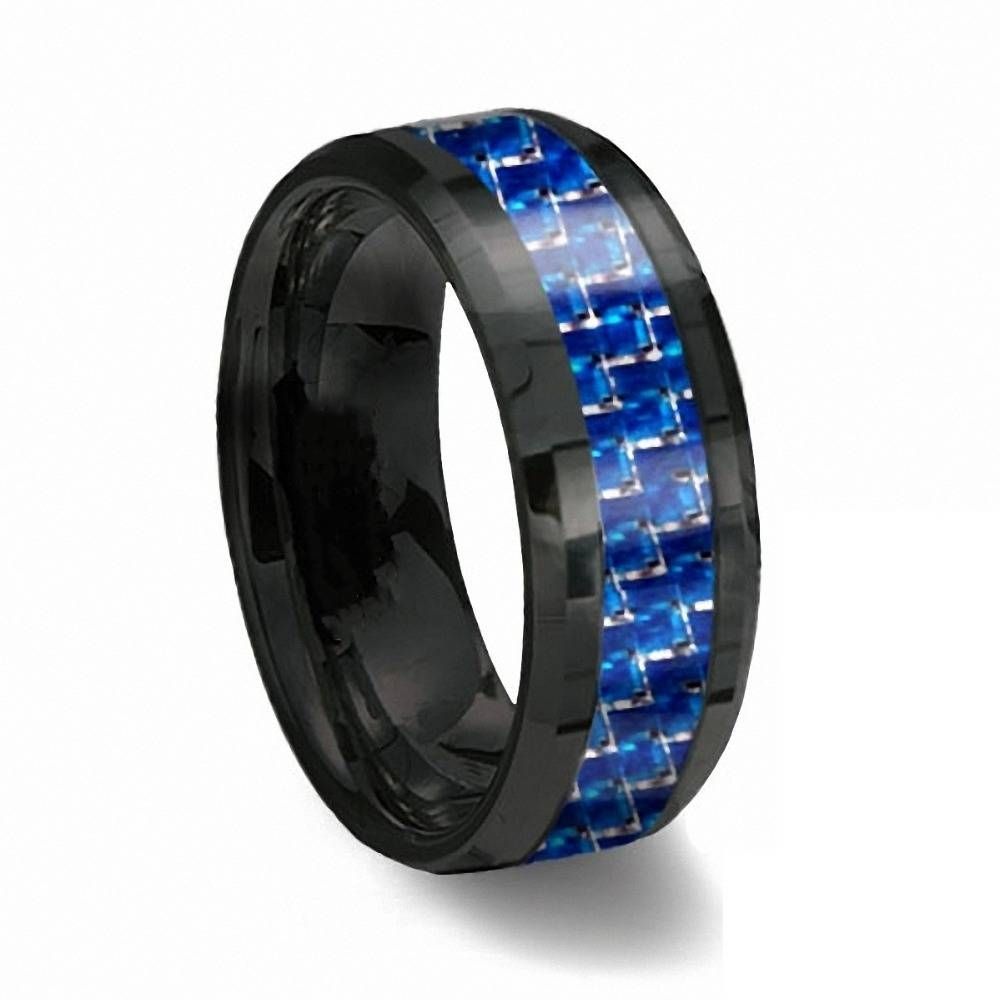 Aliexpress : Buy Queenwish 8mm Black Tungsten Ring With Thin In Thin Blue Line Wedding Bands (View 4 of 15)