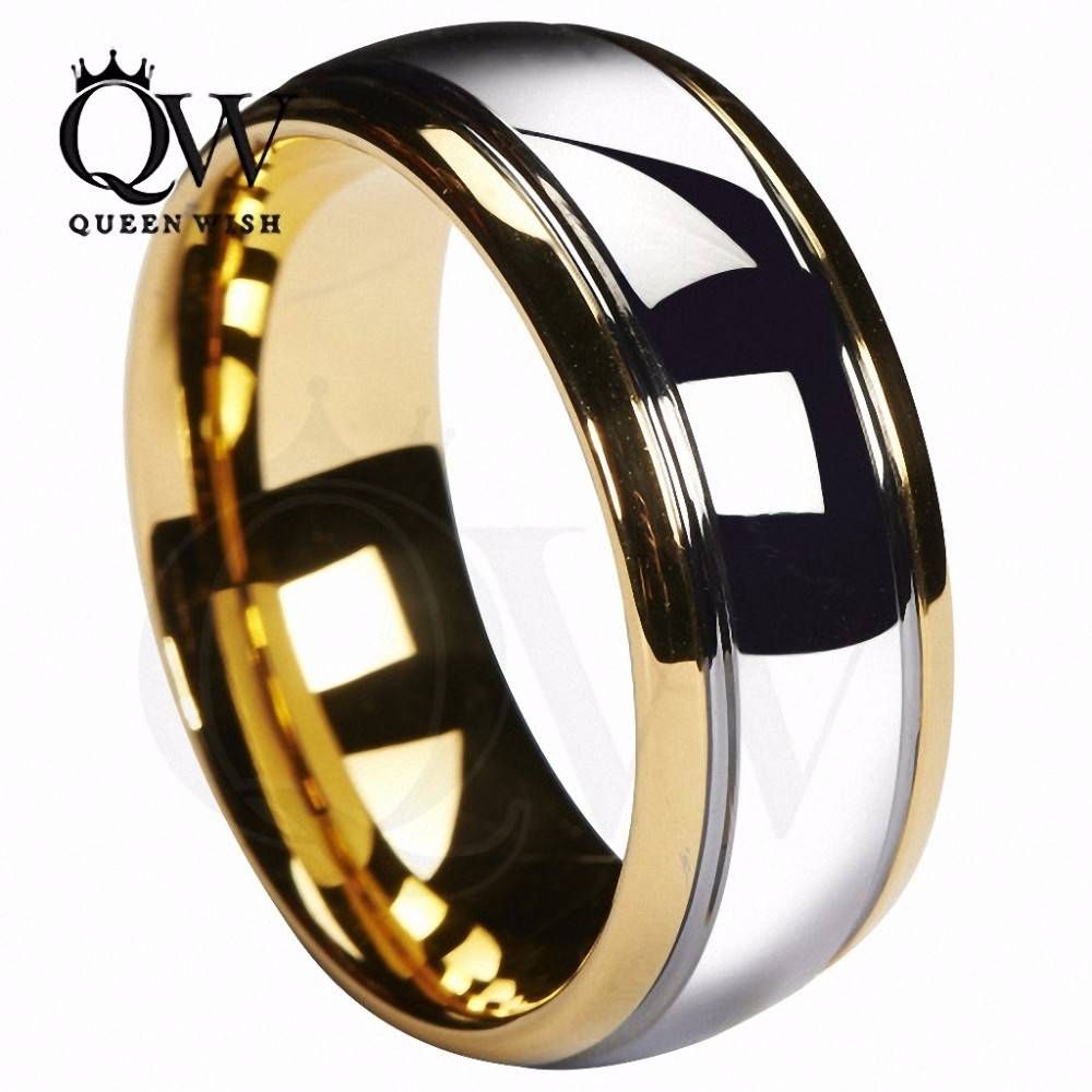 Aliexpress : Buy Queenwish 8mm Dome Gold/ Black Mens Tungsten With Regard To Gunmetal Wedding Bands (Photo 1 of 15)