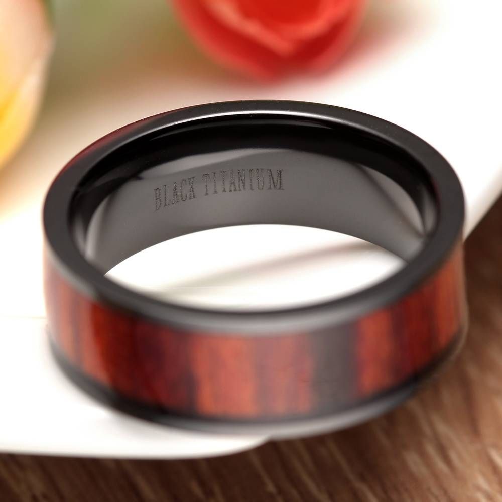 Aliexpress : Buy Retro 8mm Red Wood Ring Black Titanium Inside Men's Black And Red Wedding Bands (View 12 of 15)