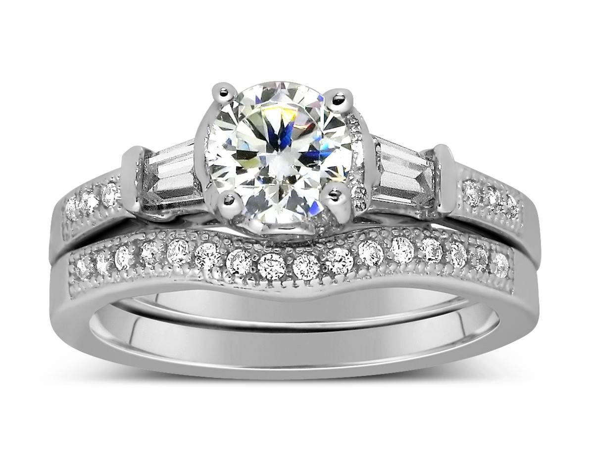 Antique 1 Carat Round Diamond Wedding Ring Set For Her In White Regarding White Gold Diamond Wedding Rings Sets (View 10 of 15)