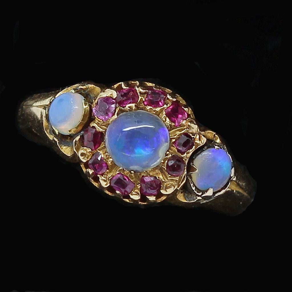 Antique Victorian Ring Opals Rubies 18k Gold English Engagement Ring Within English Engagement Rings (View 15 of 15)