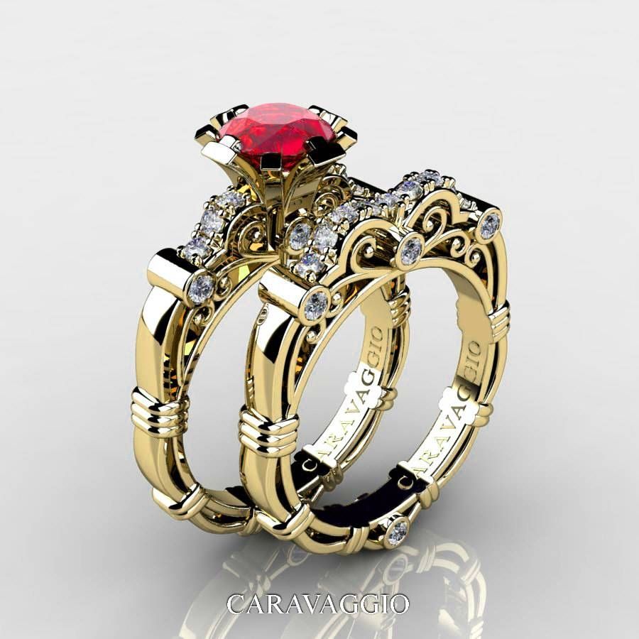 Art Masters Caravaggio 14k Yellow Gold 1.0 Ct Ruby Diamond Regarding Gold And Ruby Engagement Rings (Photo 1 of 15)