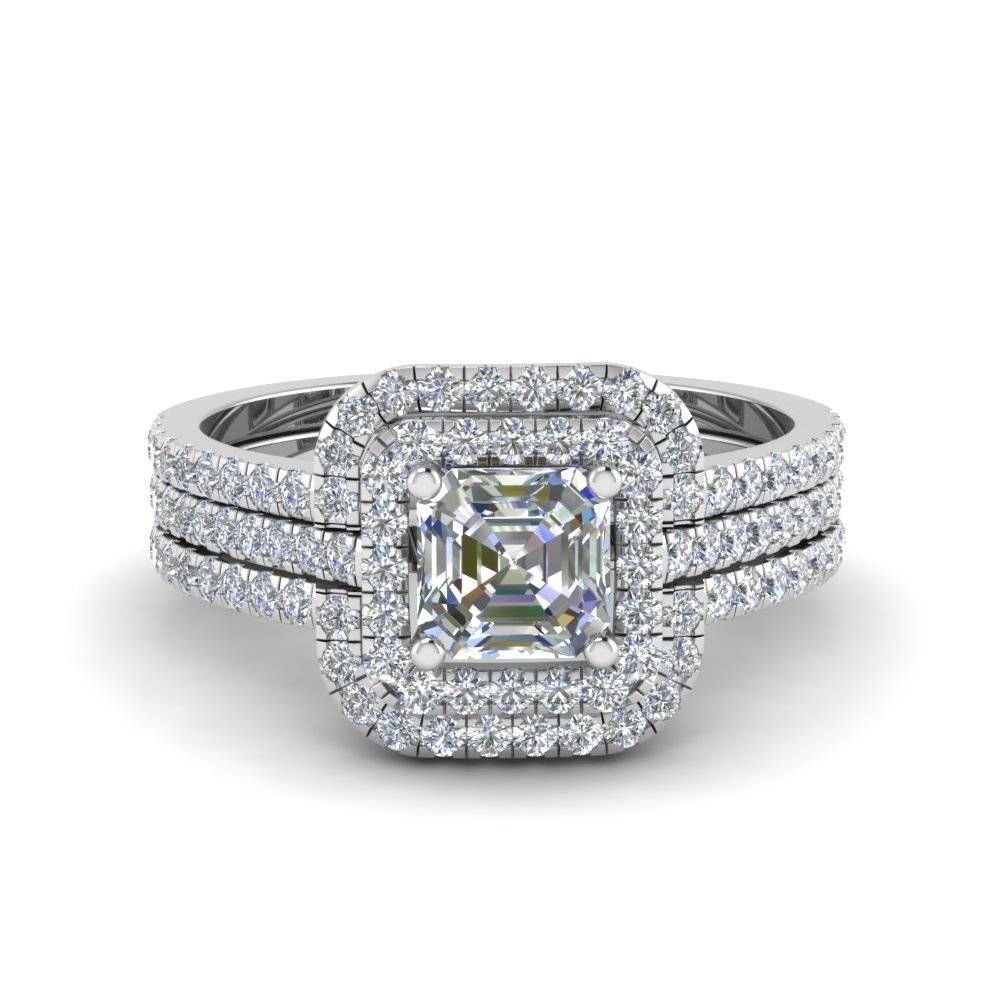Asscher Cut Square Halo Diamond Engagement Ring Guard In 14k White Throughout Halo Diamond Wedding Rings (View 6 of 15)