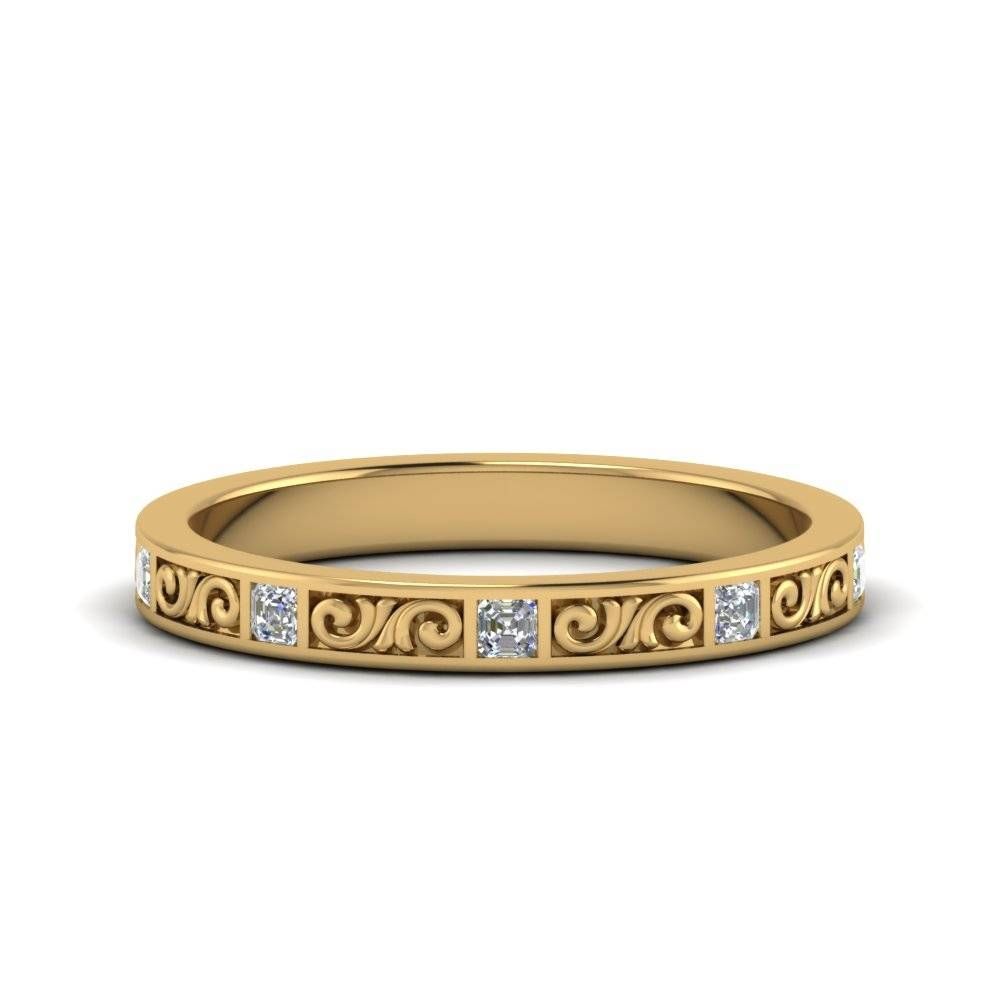 Asscher Diamond Ring Filigree In 14k Yellow Gold | Fascinating Throughout Engraved Wedding Bands (View 8 of 15)