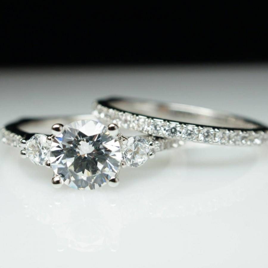 Beautiful 3 Stone Solitaire Diamond Engagement Ring & Wedding Band With Engagement Rings And Wedding Band Set (View 14 of 15)