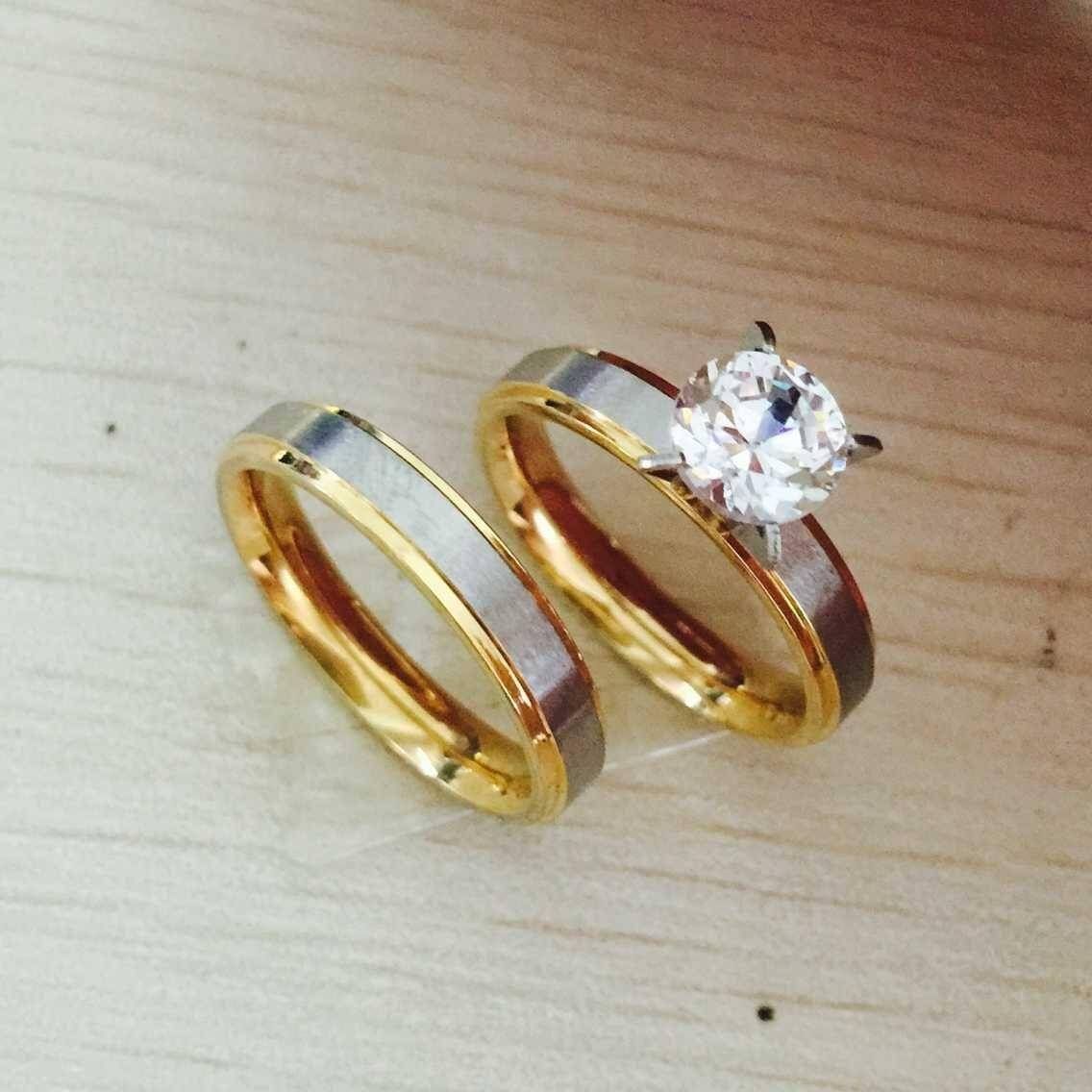 Best 4mm Titanium Steel Cz Diamond Korean Couple Rings Set For Men Regarding Couple Rings For Engagement (View 6 of 15)