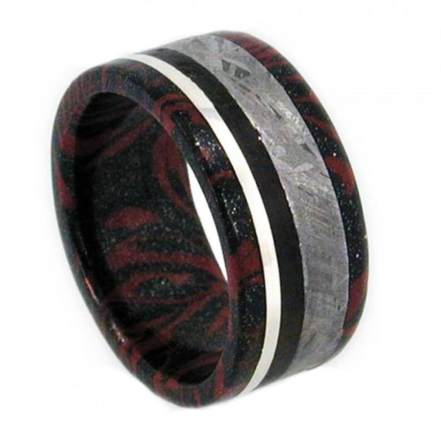 Black And Red Mokume Gane Ring With African Blackwood, Meteorite In Black And Red Wedding Bands (View 8 of 15)