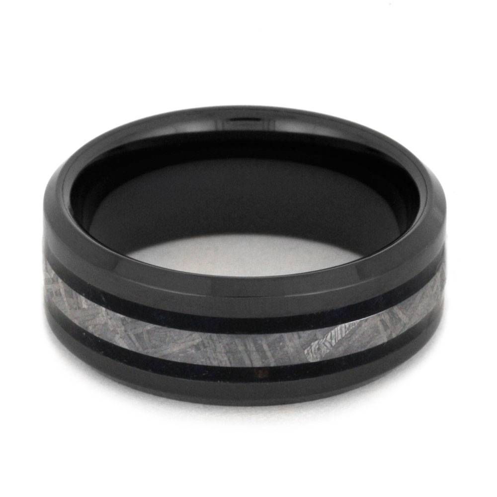 Black Ceramic Wedding Band With Meteorite And Blue Redwood Within Ceramic Wedding Bands (View 12 of 15)