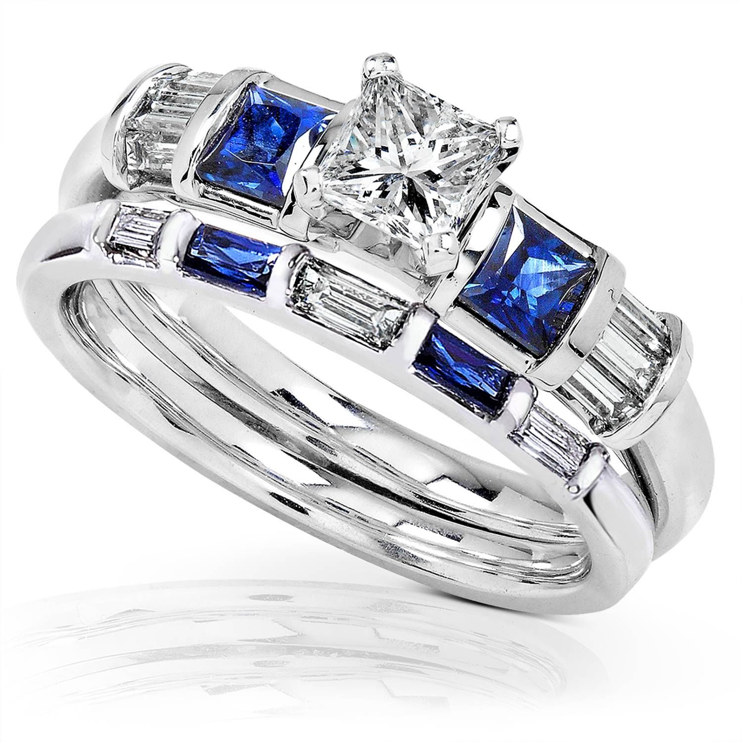 Blue Sapphire & Diamond Wedding Rings Set 1 Carat (ctw) In 14k In Blue Sapphire Wedding Rings (View 6 of 15)