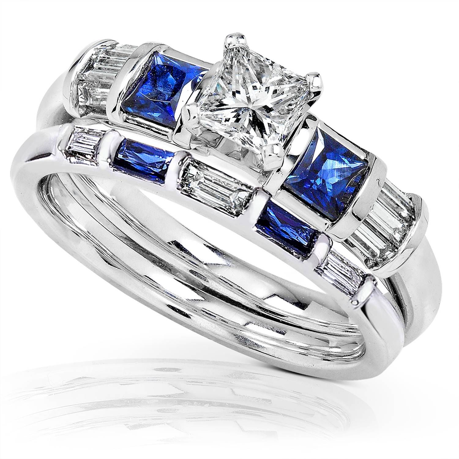 Blue Sapphire & Diamond Wedding Rings Set 1 Carat (ctw) In 14k Inside Blue Diamond Wedding Rings Sets (View 10 of 15)