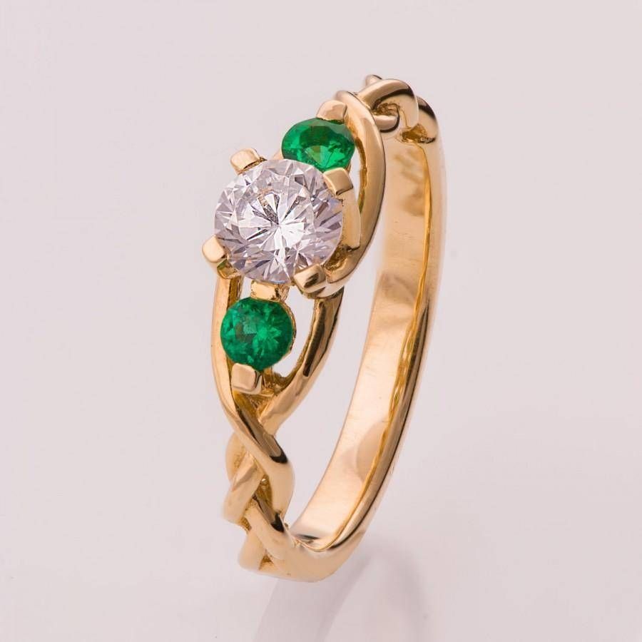 Braided Engagement Ring – Diamonds And Emeralds Engagement Ring In Celtic Emerald Engagement Rings (Photo 7 of 15)