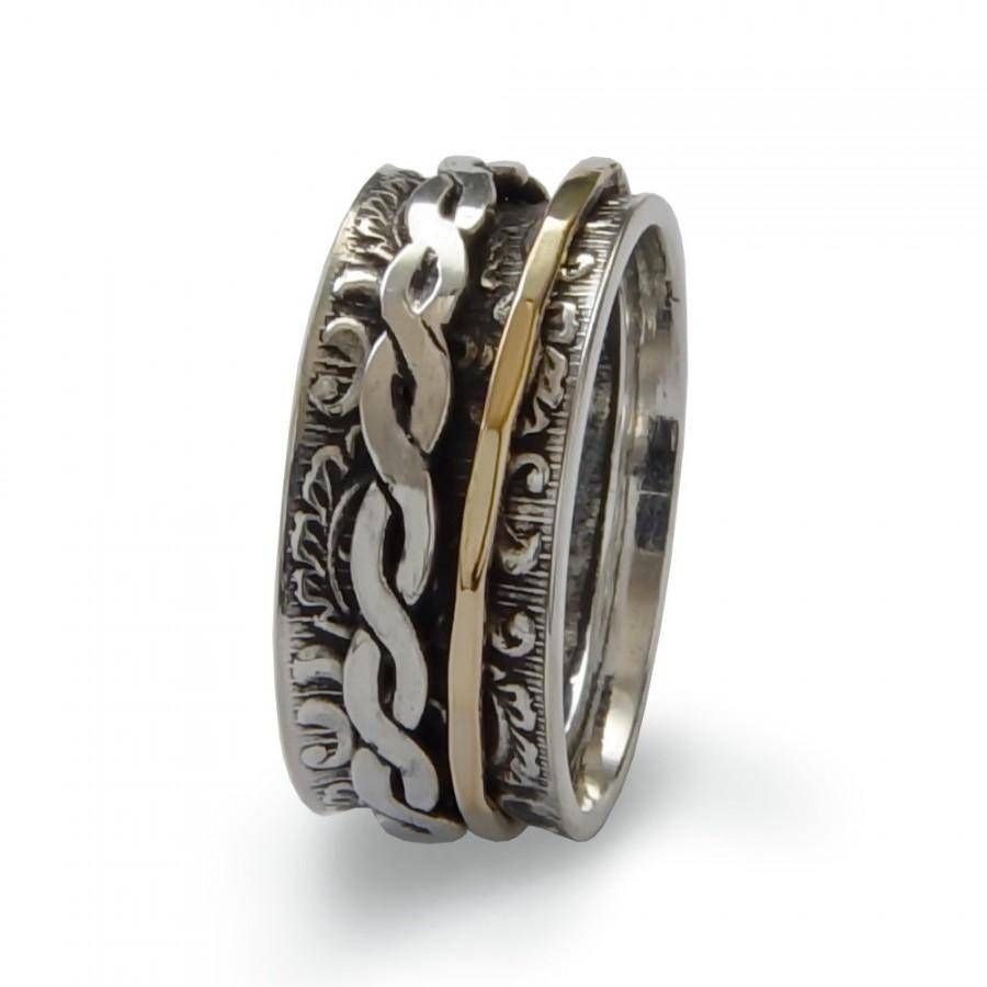 Braided Gold Spinner Ring, Sterling Silver And Gold Filled, Unisex For Mens Braided Wedding Bands (View 12 of 15)