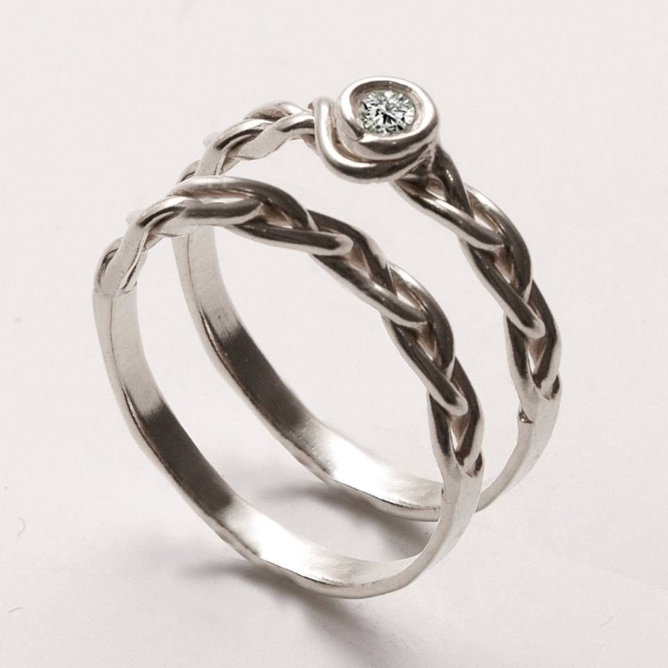 Braided Wedding Ring Set 3 14k White Gold And Diamond Within Celtic Engagement And Wedding Ring Sets (View 6 of 15)