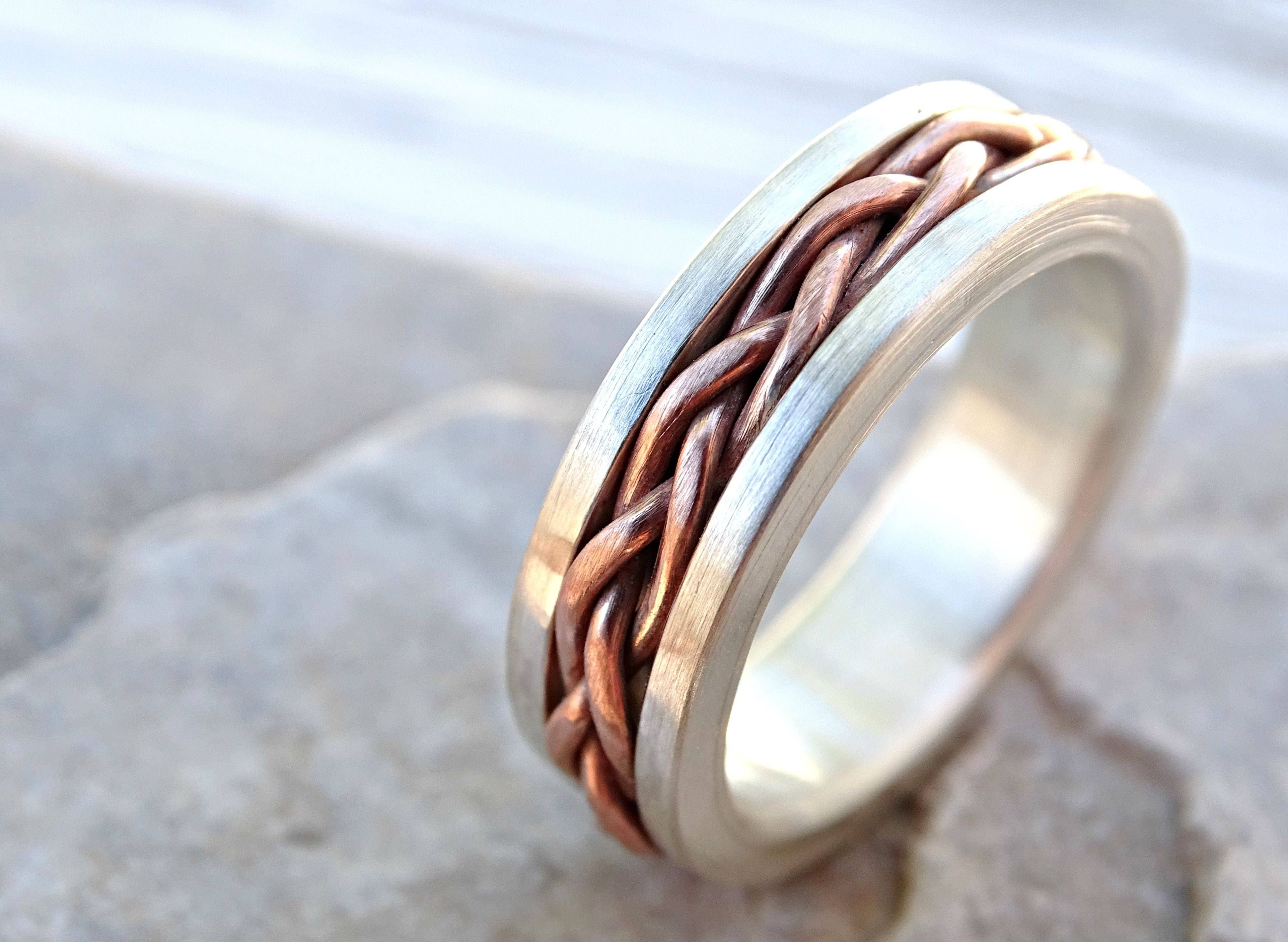 Buy A Custom Made Braided Silver Copper Ring, Cool Mens Wedding With Copper Men's Wedding Bands (View 15 of 15)
