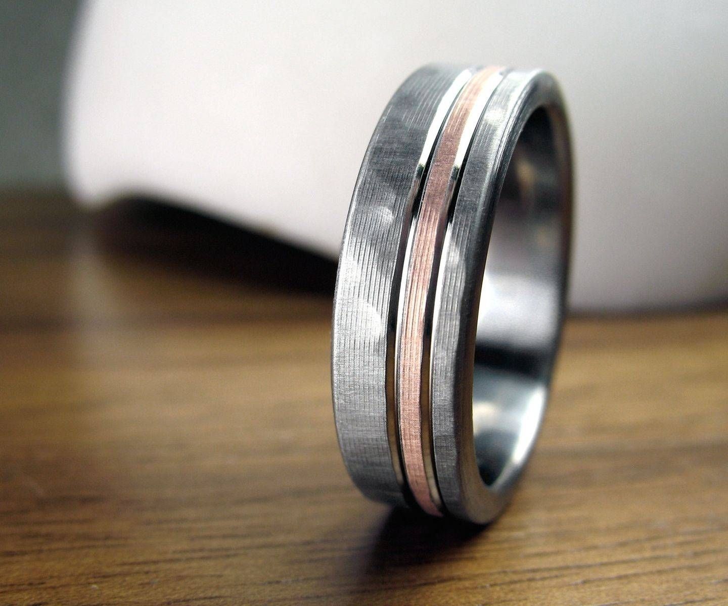 Buy A Hand Crafted Personalized Titanium & Rose Gold Hammered With Hammered Rose Gold Mens Wedding Bands (View 8 of 15)