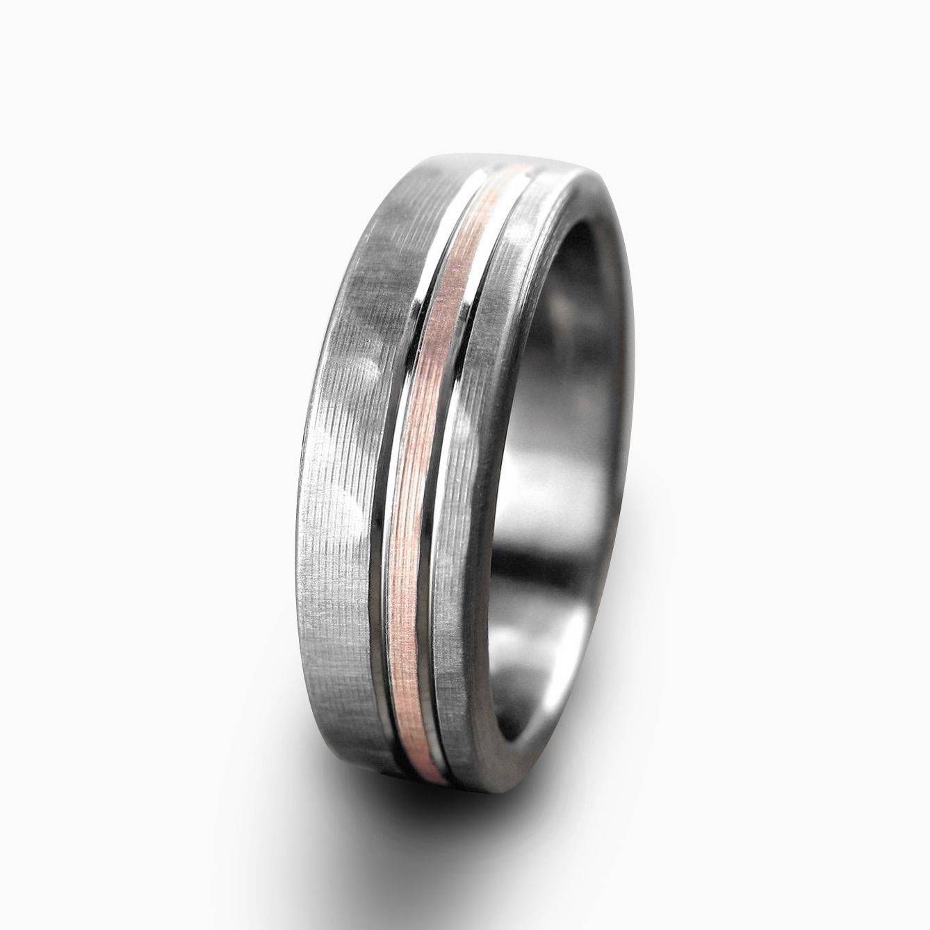 Buy A Hand Crafted Personalized Titanium & Rose Gold Hammered With Hammered Tungsten Men's Wedding Bands (Photo 5 of 15)