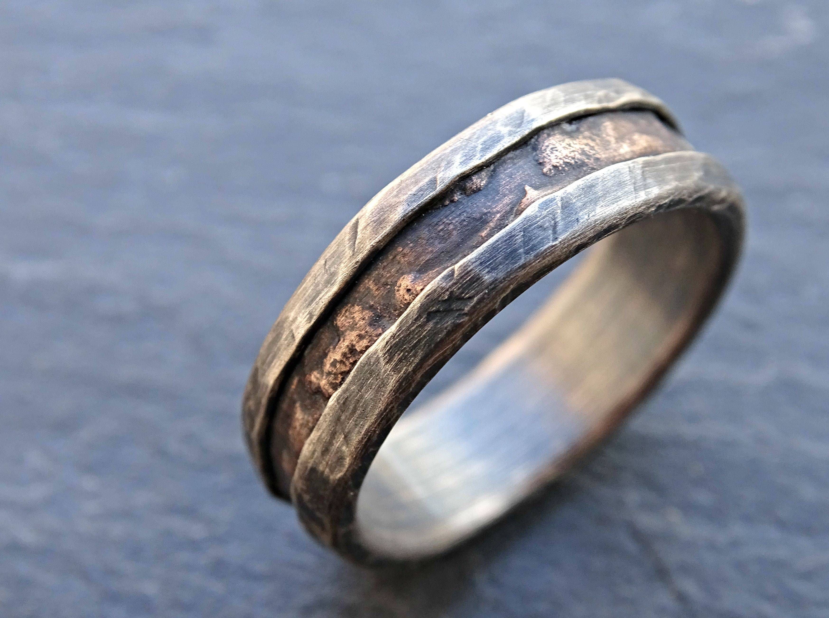 Buy A Hand Made Cool Mens Ring, Alternative Wedding Band Rugged For Men's Wood Grain Wedding Bands (View 2 of 15)