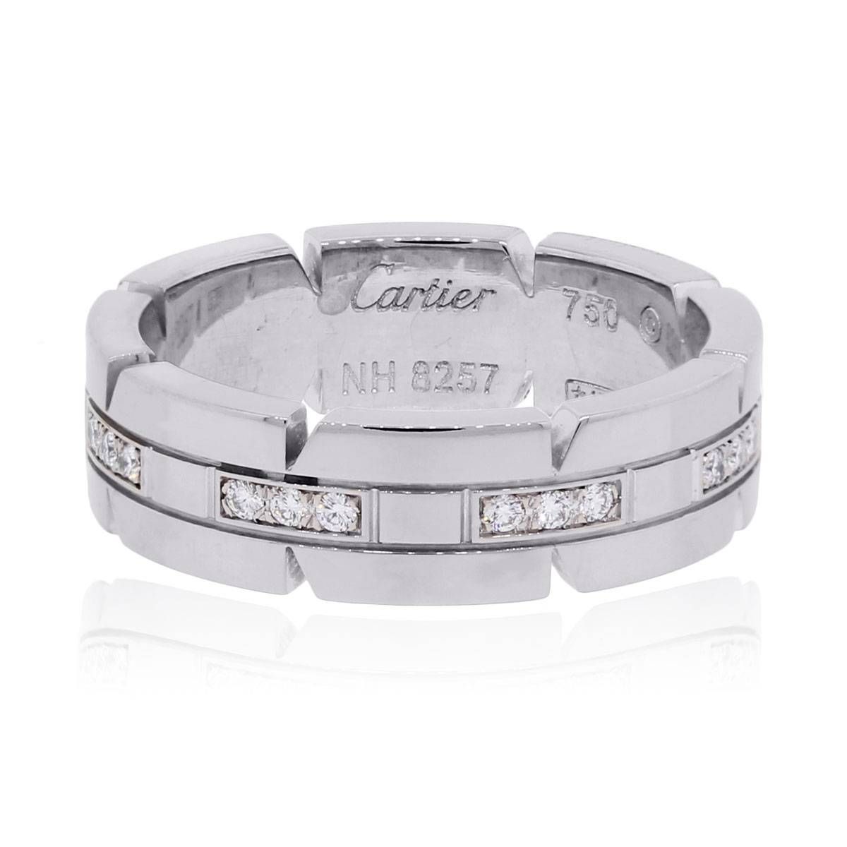 Cartier 18k Tank Francaise Diamond Wedding Band White Gold In Cartier Wedding Bands (View 5 of 15)