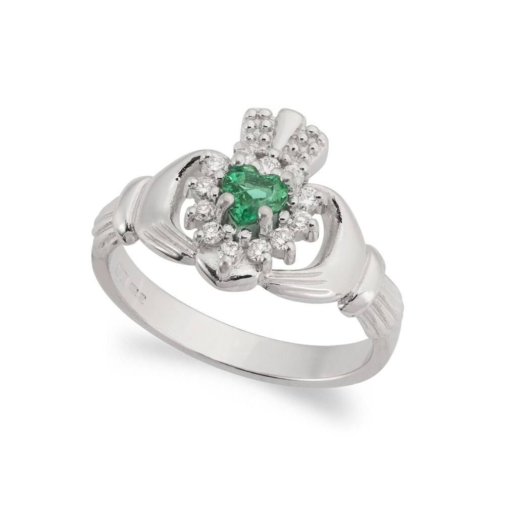 Cashel Emerald Claddagh Ring In 14kt White Gold | Claddagh Jewellers With Regard To Diamond Claddagh Engagement Rings (Photo 1 of 15)