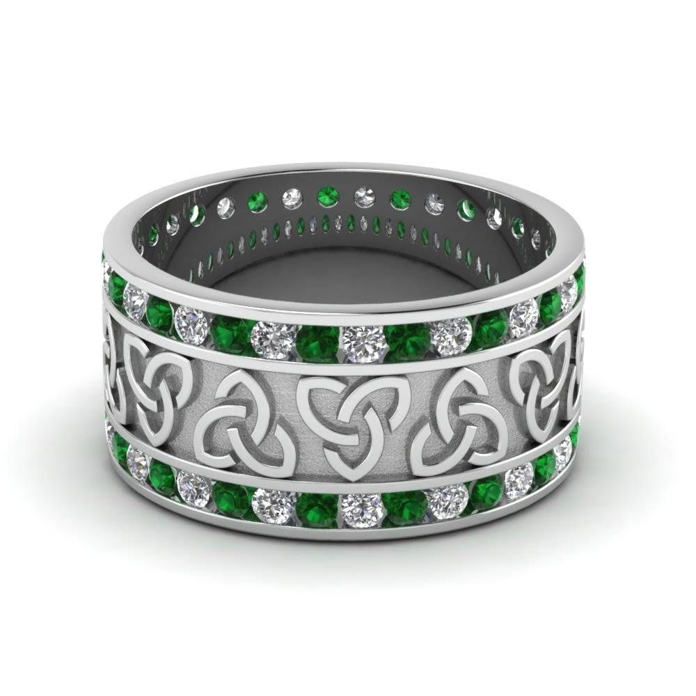 Celtic Wedding Bands White Diamond With Green Emerald In 950 In Green Men's Wedding Bands (View 5 of 15)