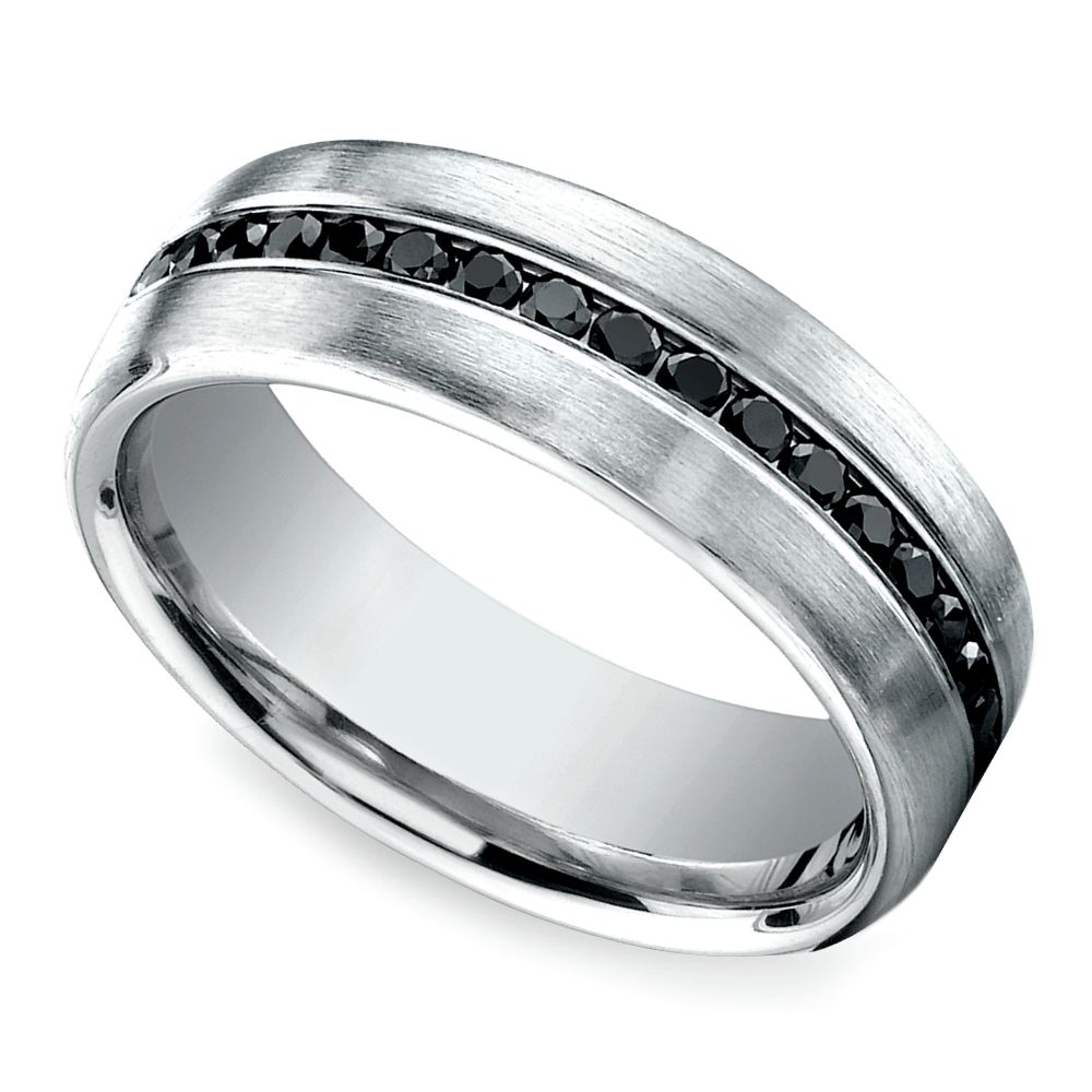 Channel Black Diamond Men's Wedding Ring In White Gold Intended For Men's Wedding Bands With Black Diamonds (View 1 of 15)